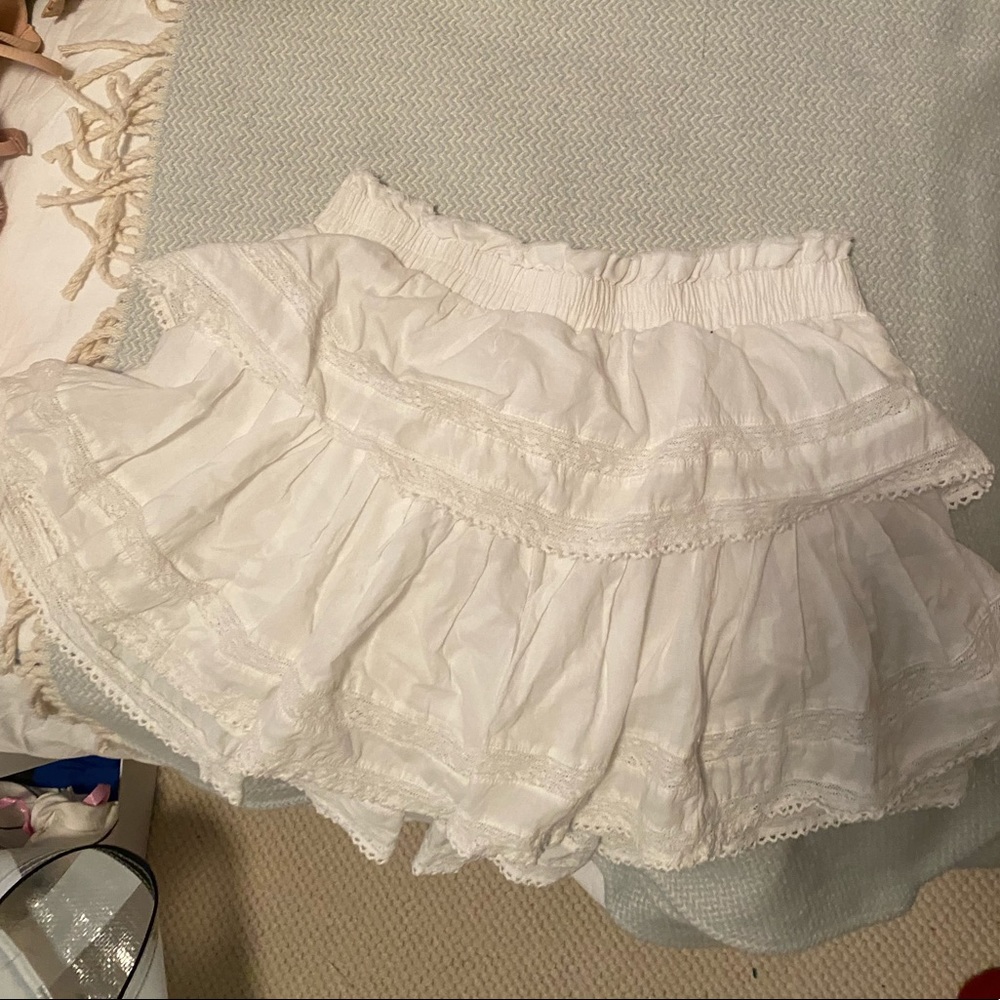 LoveShackFancy White Ruffle Mini Skirt